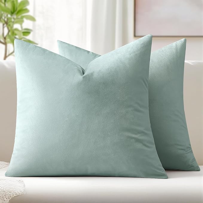 MIULEE Velvet Throw Pillow Covers 18x18 Inch Pack of 2 Aqua Haze | Soft Solid Decorative Pillow Covers, Modern Luxury Home Decor, for Couch Chair Sofa Bedroom Livingroom