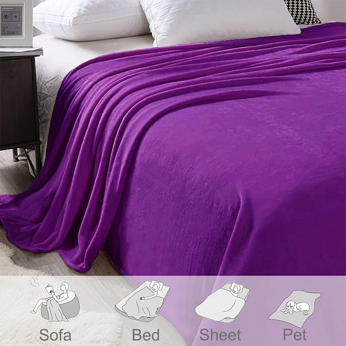 Exclusivo Mezcla Soft Fleece Blanket Twin Size for Bed, Purple | 60x80 Inches, Double-Sided Brushed Flannel, Lightweight Plush Cozy Blanket for Home Decor, All Season, Machine Washable