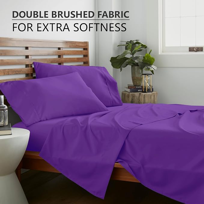 American Home Collection King Sheet Set - Ultra-Soft Microfiber 15-Inch Deep Pocket - Wrinkle Free and Fade Resistant (Purple)