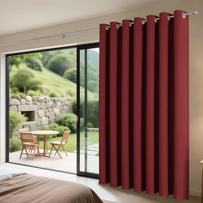 Joydeco Blackout Patio Sliding Door Curtains, Privacy Room Divider Curtains | Extra Wide Thermal Blackout Curtains for Bedroom Living Room, Curtain for Patio Door (Burgundy Red, 60Wx90L, 1 Panel)
