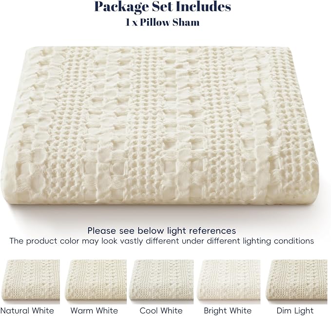 PHF 100% Cotton Waffle Body Pillowcase with Zipper, 1 Pack 20" x 54" Soft Skin-Friendly Pillow Sham, No Filling, Aesthetic Woven and Breathable Waffle Weave Body Pillow Cover for Bed, Ivory
