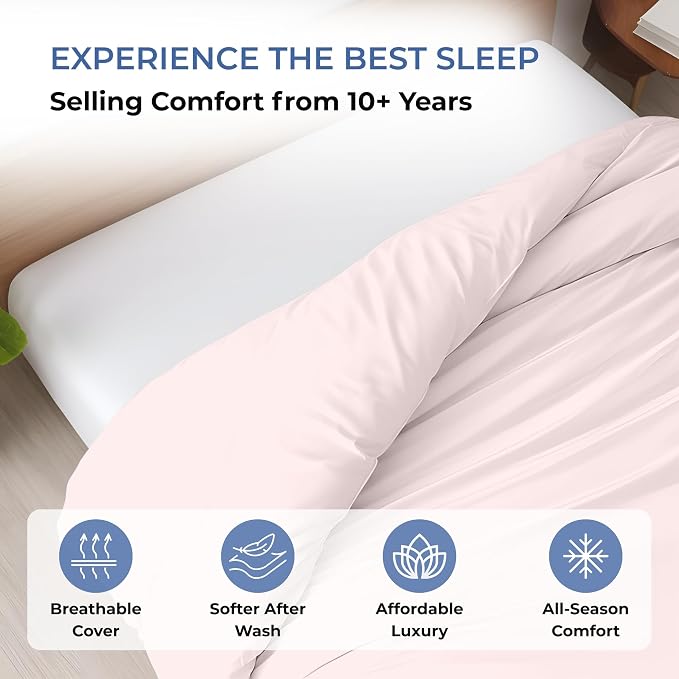1 Pc Duvet Cover Queen Size/Full Size-100% Egyptian Cotton 600 Thread Count Ultra Soft Premium Durable Comforter Cover Zipper Closure & Corner Ties- (Pink Blush, 90" X 90")
