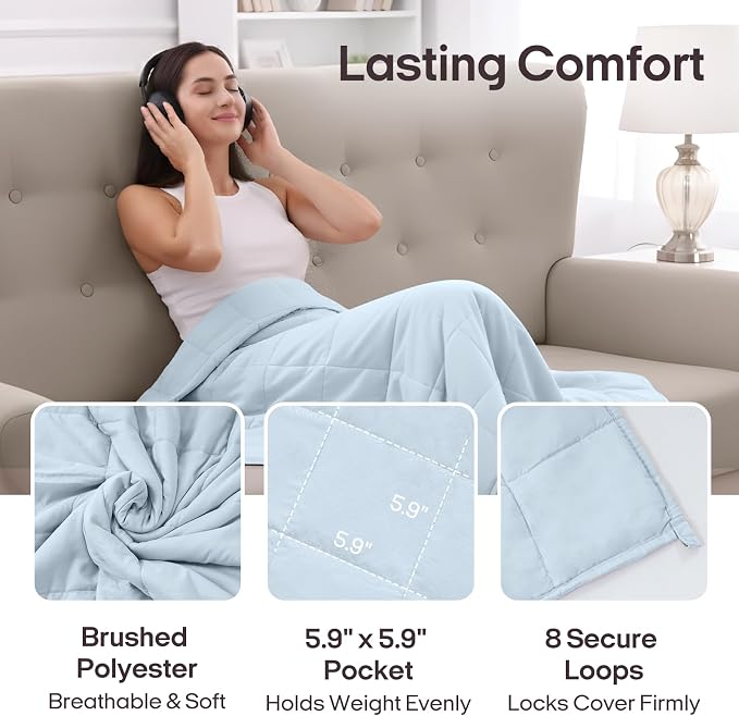 ZonLi Weighted Blanket for Adults (48"x72", 12lbs, Light Blue) | Twin Size High Breathability Cooling Heavy Blanket, Soft Material with Premium Glass Beads, All-Season, Easy Care