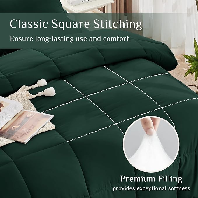 JOLLYVOGUE Queen Comforter Set, Ultra-Soft Bed in a Bag Queen Size 7 Pieces, Oeko-TEX Certified Bedding Set with Down Alternative Comforter, Sheets, Pillowcases & Shams, Emerald Green