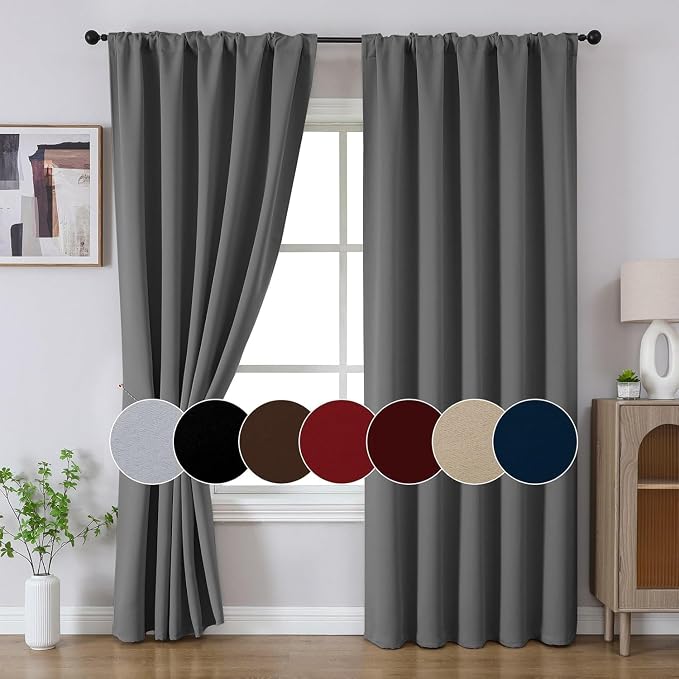 Joydeco Blackout Curtains 96 Inches Long, Thermal Insulated Black Out Curtains 2 Panels Set for Bedroom, Room Darkening Drapes for Living Room Window (W52 x L96 Inch, Light Grey)