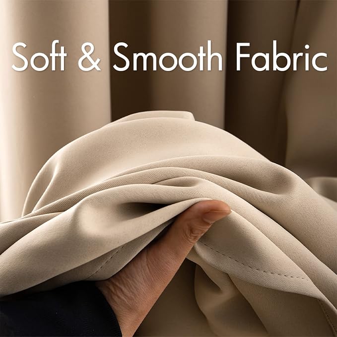 MIULEE Beige Blackout Bedroom Curtains Drapes 80 Inch Long 52"x80" | Grommet Top, Room Darkening Window Drapes, Privacy Protection, Thermal Insulated, Heat Blocking, Light Blocking
