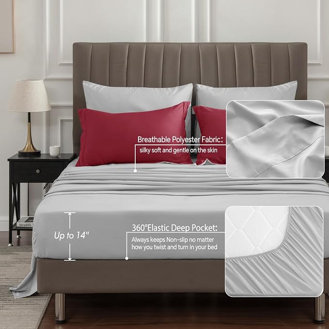 BEDELITE King Comforter Set 7 Pieces, Reversible Dark Red Bed in A Bag | Soft All Season Down-Alternative Comforter, Sheets, Pillowcases & Shams, OEKO-TEX Certified Bedding for Bedrrom, Guest Room