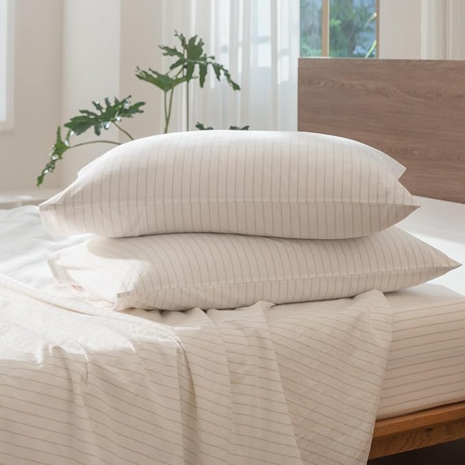 MooMee Striped Duvet Cover Set 100% Washed Cotton Linen Like Full | Relaxed Linen-like Texture. Soft, Breathable & Long-lasting Comfort. Lightweight. Hidden Zipper with 8 Interior Corner Ties