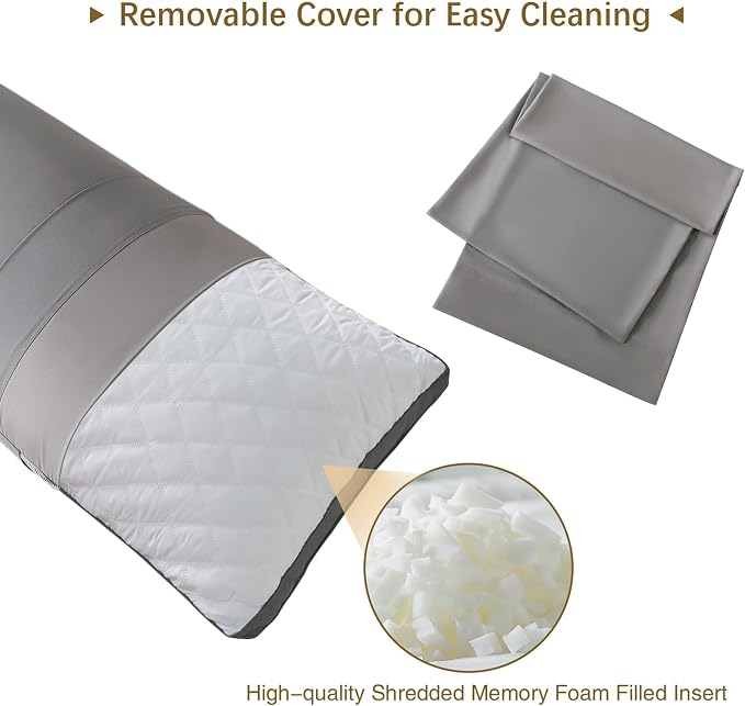 WhatsBedding Memory Foam Body Pillow with Cover, Long Bed Pillow for Adults | Breathable Removable Pillowcase, Skin-friendly, Medium-firm for Side Sleepers, Large Size Fits All