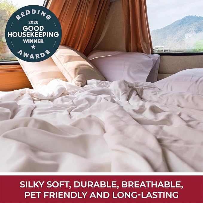 Mellanni RV Short Queen Sheets - 4 PC Iconic Collection Bedding | Hotel Luxury, Extra Soft, Cooling Bed Sheets - Deep Pocket up to 10 inch (RV/Short Queen, Brick Red)