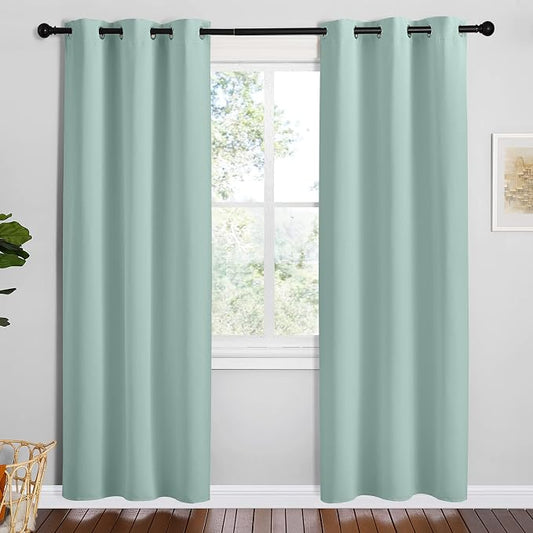 NICETOWN Aqua Blue Room Darkening Curtains, Set of 2, 42 x 78-inch | Window Treatment Thermal Insulated Solid Grommet Room Darkening Curtains/Drapes for Kitchen Bedroom