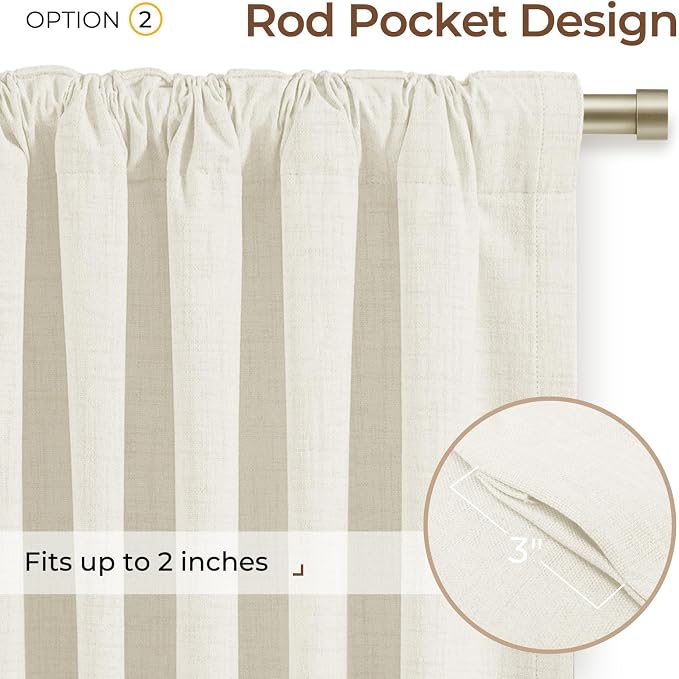INOVADAY 4 Panels Set Beige White Blackout Curtains 84 Inches Living Room | Linen Textured, Light Blocking, Room Darkening, Thermal Insulated, Back Tab Top, Window Curtains for Living Room, W42xL84