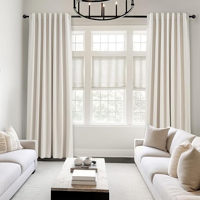 Topfinel 108 Inch Extra Long Ivory Birch Curtains for Living Room 100% Blackout Insulating Sound Proof Wide Drapes for Window Treatments Curtains with Hooks and Rings Natural Birch (W40 x L108 x 2)
