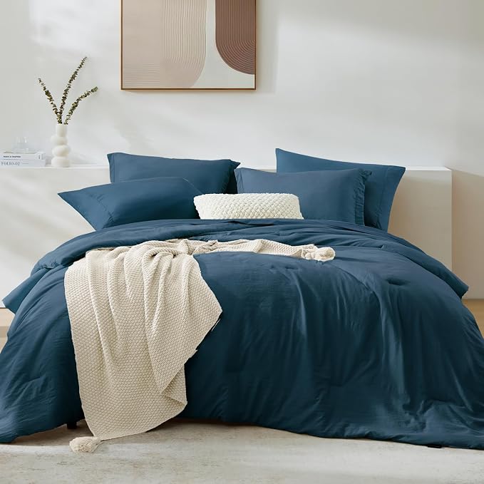King Size Comforter Set- 7 Pieces Prewashed Bed in a Bag King Bedding Sets | Soft All Season Comforter with Sheets, Pillow Shams & Pillowcases,Serenity Blue