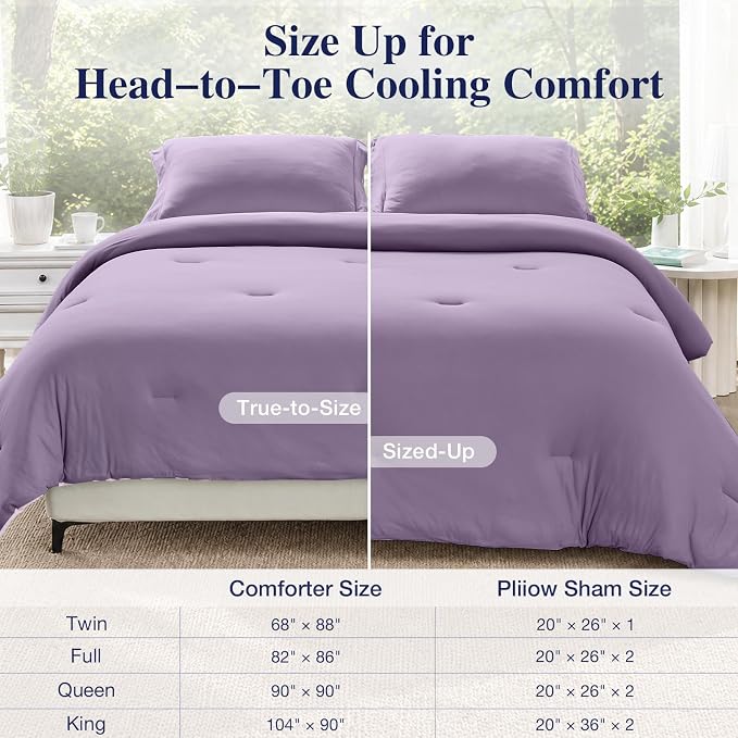 Cooling Comforter Set Twin XL Size, Lightweight Summer Comforter for Hot Sleeper, Reversible Bedding with ICY Cooling Surface, Includes 1 Comforter (68"x 88") and 2 Shams (20"x 26"), Lavender