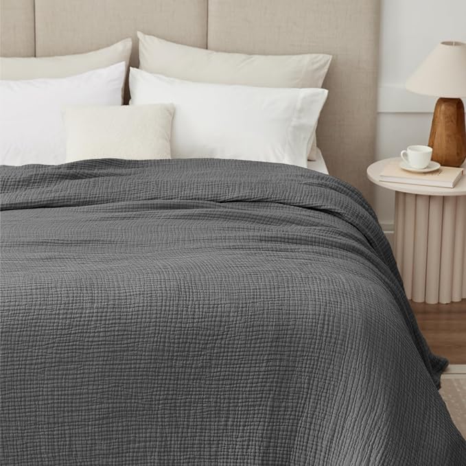 100% Cotton Muslin Blanket Twin 66" x 90", Breathable and Lightweight Cotton Twin Blankets for Couch, Soft Cooling Summer Gauze Blanket for Adults All Season, Charcoal Grey