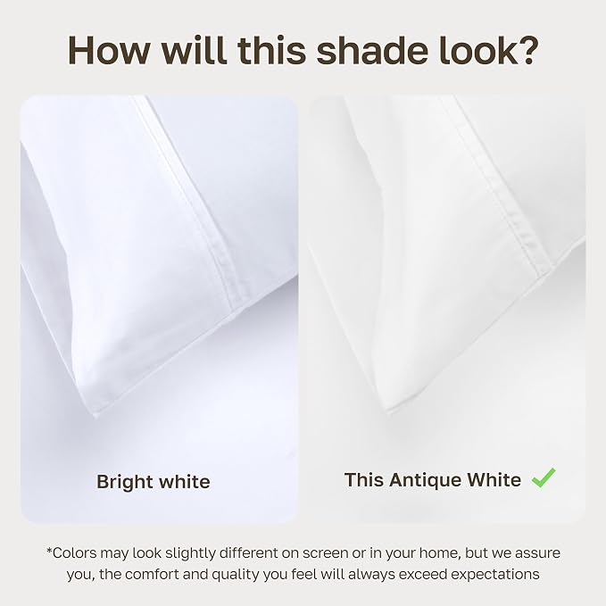California Design Den Soft 100% Cotton Sateen Full Sized Bed Sheets Set | 400 Thread Count Backed by Good Housekeeping Seal, 16" Deep Pocket, All-Around Elastic, Durable, Easy Care - Antique White