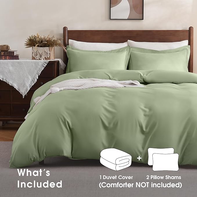 FreshCulture California King Duvet Cover - 3 Pieces Microfiber Duvet Cover Set with Zipper Closure - Lightweight & Easy Care - 1 Comforter Cover & 2 Pillow Shams - Comforter Not Included (Sage)