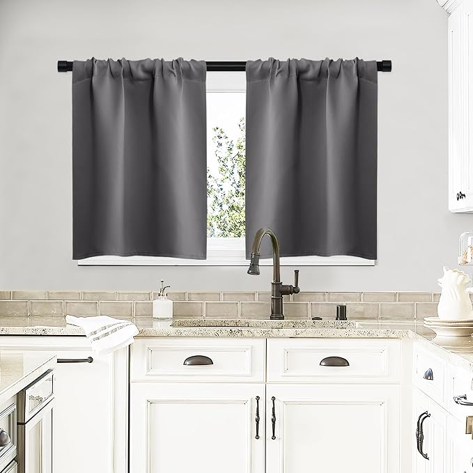NICETOWN Grey Blackout Curtains for Bedroom 29" Wide x 20" Long 2 Panels | Home Decoration Thermal Insulated Rod Pocket Blinds Drapes for Kitchen Small Windows, Light Blocking Room Darkening Decor
