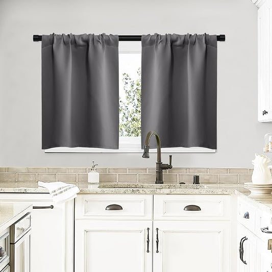 NICETOWN Grey Blackout Curtains for Bedroom 29" Wide x 20" Long 2 Panels | Home Decoration Thermal Insulated Rod Pocket Blinds Drapes for Kitchen Small Windows, Light Blocking Room Darkening Decor