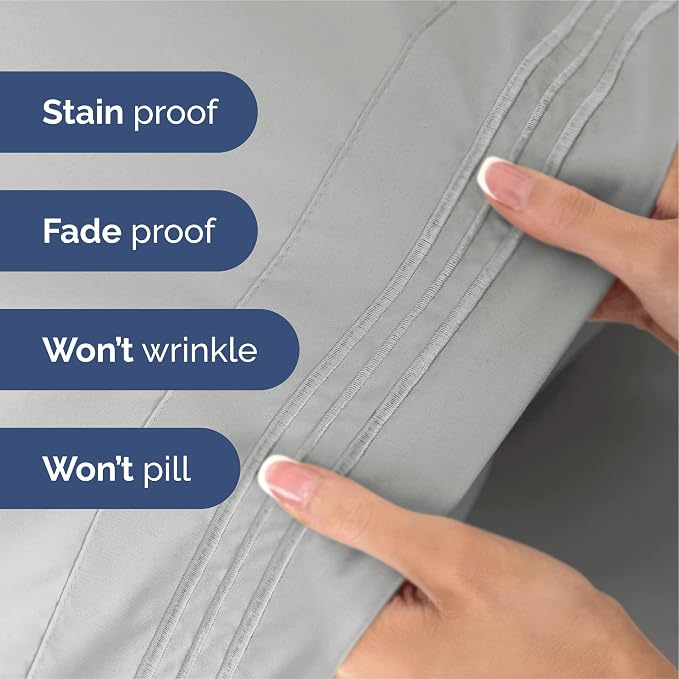 King Size 4 Piece Sheet Set - Ultra Soft & Cooling Bed Sheets - Soft Grey | Fits 8 Inch to 16 inch Mattress, Wrinkle Free & Fade Resistant with Deep Pockets, Breathable, Comfy Hotel Luxury Bedding