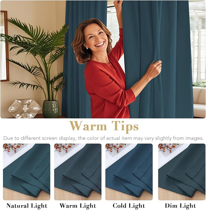 H.VERSAILTEX Blackout Curtains Thermal Insulated Window Treatment Panels Room Darkening Blackout Drapes for Living Room Back Tab/Rod Pocket Bedroom Draperies, 52 x 84 Inch, Dark Teal, 2 Panels