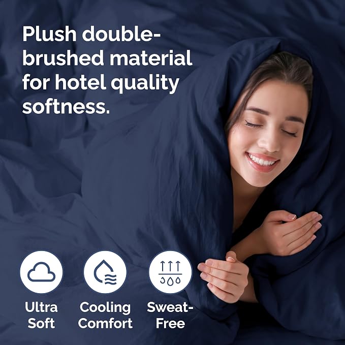 Duvet Cover King Size - Soft 3 Piece with Zipper Closure - Navy Blue | Extra Soft, Breathable, King Duvet Cover 104" x 90" with 2 Pillow Shams, Zipper Closures & Ties, Women, Men, Kids & Teens