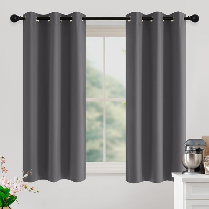 NICETOWN Grey Light Blocking Curtains 54 Inches Long 2 Panels for Living Room, Bedroom, Office Thermal Insulated Blackout Drapes Solid Grommet Noise Reducing Window Curtains, W40