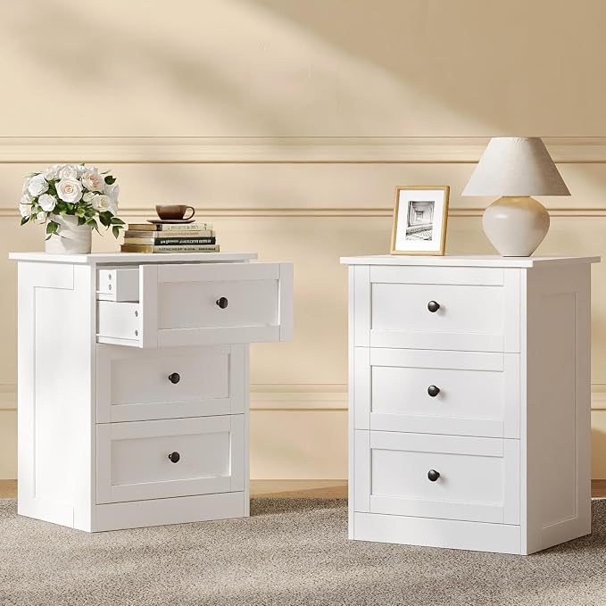 wanan Dresser for Bedroom Set of 2, White Modern 19'' Wide Wood Chest of Drawers with Hidden Drawer, Storage Organizer with Smooth Metal Rails & Anti-Tip Kit Living Room