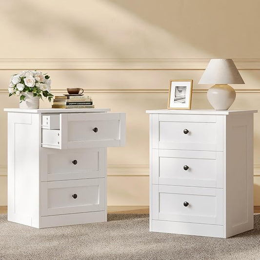 wanan Dresser for Bedroom Set of 2, White Modern 19'' Wide Wood Chest of Drawers with Hidden Drawer, Storage Organizer with Smooth Metal Rails & Anti-Tip Kit Living Room