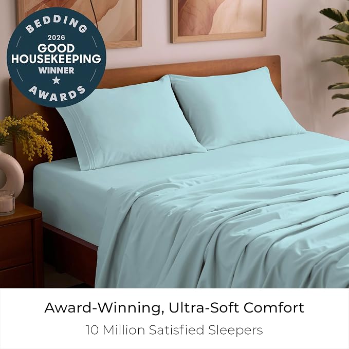 Mellanni Iconic 4-Piece, Ultra Soft Sheet Set (Full, Aqua) | 10M+ Sleepers. Lab-tested: Sleeps Cool, Stays Bright, Strong, Smooth. Good Housekeeping Best Bedding, 7 yrs running.