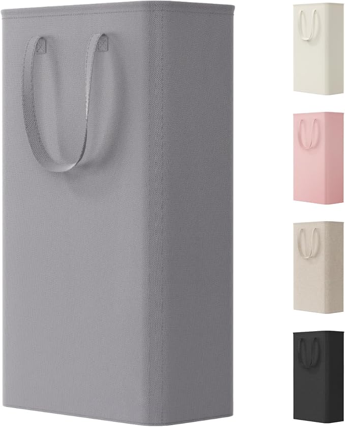 Lifewit Slim Collapsible Laundry Basket with Handles, 65L, Grey | Narrow Laundry Hamper for Dirty Clothes, Tall Thin Laundry Bin, Small Clothes Hamper for Bathroom, Bedroom, RV, Dorm