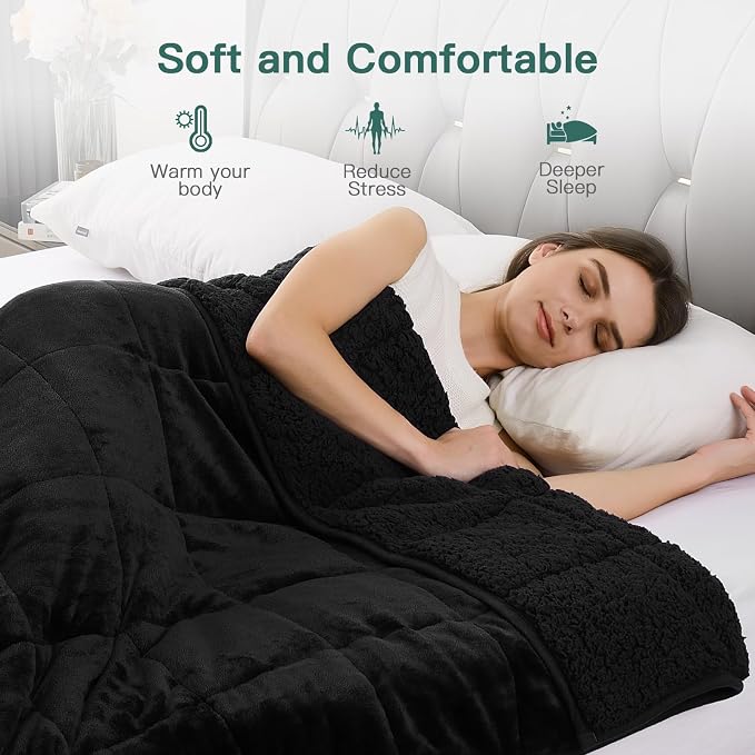 Lofus 15 lbs Weighted Blanket for Adults Twin Size 48" x 72", Black | Dual-Sided Sherpa Fleece Heavy Blanket, for Stress Relief & Better Sleep, Ultra Soft, Ideal Gift for Family, Warm & Cozy