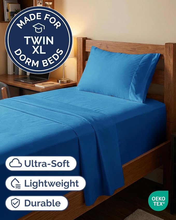 Extra Deep Twin XL Sheet Set - 3 Piece College Dorm Room - Royal Blue | Soft, Breathable & Cooling, Easily Fits 18 to 24 inch Mattress, Wrinkle Free & Fade Resistant with Extra Deep Pockets