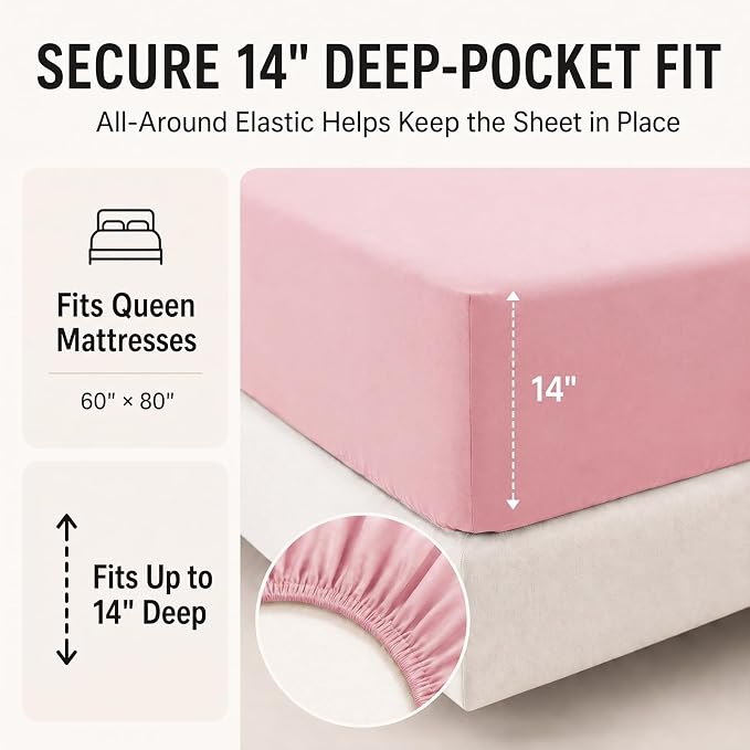 Queen Comforter Set Pink - 7 Pieces Bed in a Bag | OEKO-TEX Certified, All-Season, Bedroom, Guest Room, Down-Alternative Comforter + Flat & Fitted Sheets + 4 Pillowcases