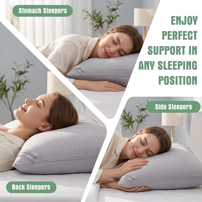 Standard Size Bed Pillows for Sleeping Set of 4,4 Pack Great Support Luxury Hotel Pillows for Side,Stomach and Back Sleepers(Grey,4-Pack)