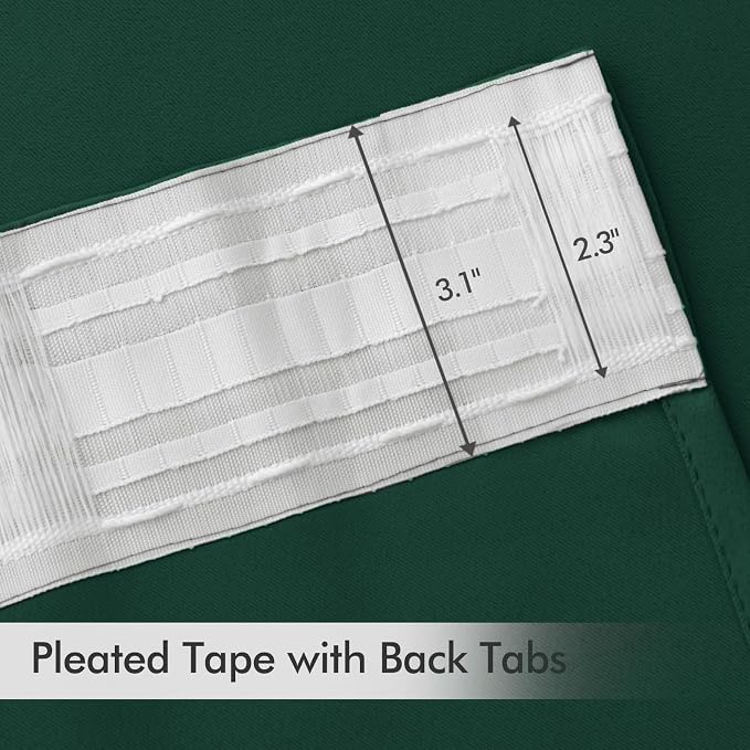 MIULEE Christmas Hunter Green Back Tab Blackout Curtains 52"x102" 2 Panels | Rod Pocket Pinch Pleated, Thermal Insulated, Room Darkening, Light Blocking, Privacy Curtains for Living Room Bedroom