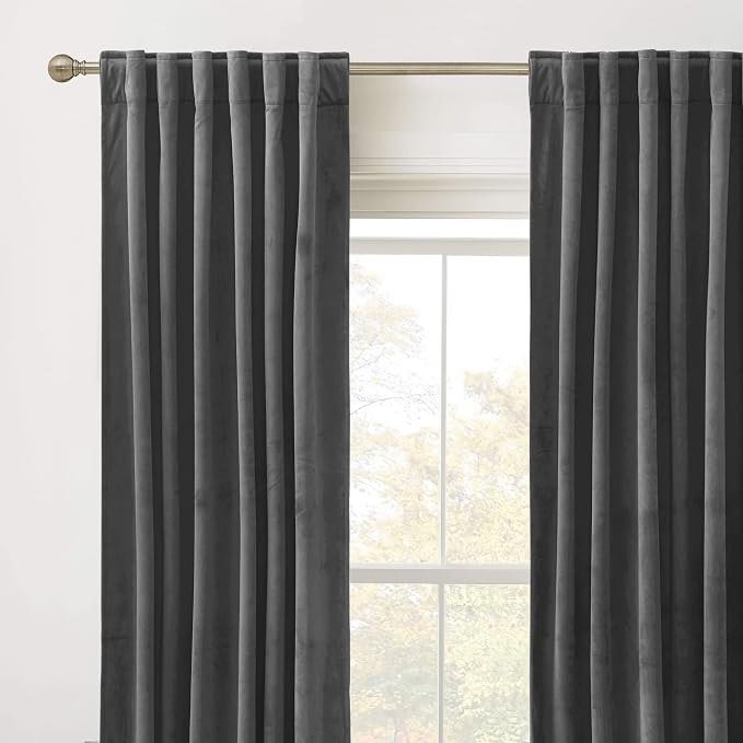 RYB HOME Velvet Curtains 108 inches Long, Extra Long High Ceiling Curtains | Thermal Insulated, Luxurious Home Decor, Curtains for Apartment Loft Large Windows, W52 x L108, Grey, 2 Panels Set