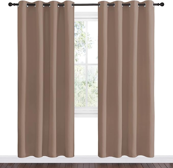 NICETOWN Cappuccino Blackout Curtains for Kitchen 55" w x 78" L 2 Panels | Triple Weave Energy Saving Thermal Insulated Solid Grommet Panels for Patio Bedroom, Light Blocking Noise Reducing Home Decor