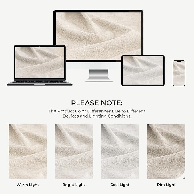 INOVADAY 100% Blackout Linen Curtains for Bedroom 50x108 Inches Beige | Linen Textured, Light Blocking, Room Darkening, Thermal Insulated, Back Tab Top, Window Curtains for Living Room, 2 Panels