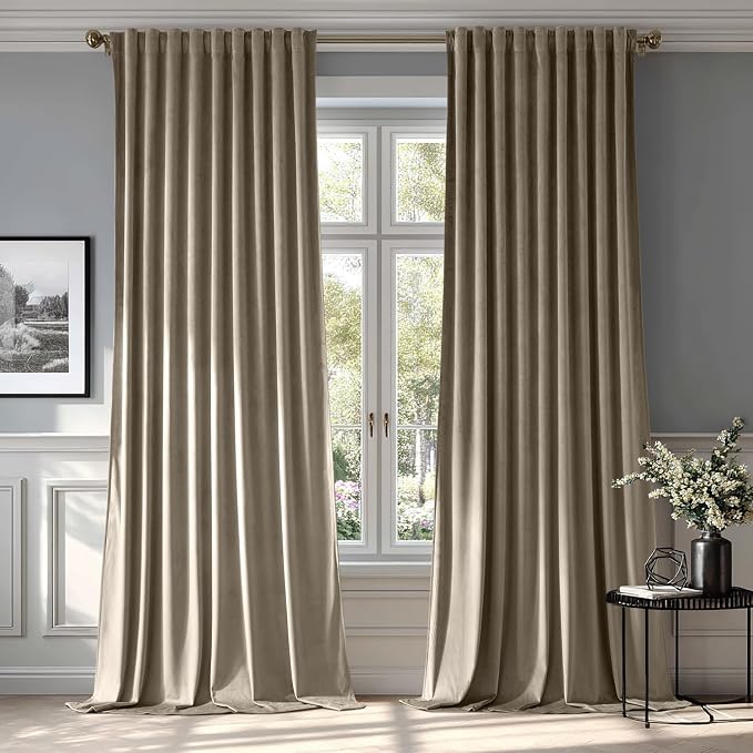 MIULEE Taupe Velvet Curtains 52x108 inches Luxury Blackout Curtains | Thermal Insulated, Super Soft Window Drapes for Bedroom Living Room, Rod Pocket & Back Tab
