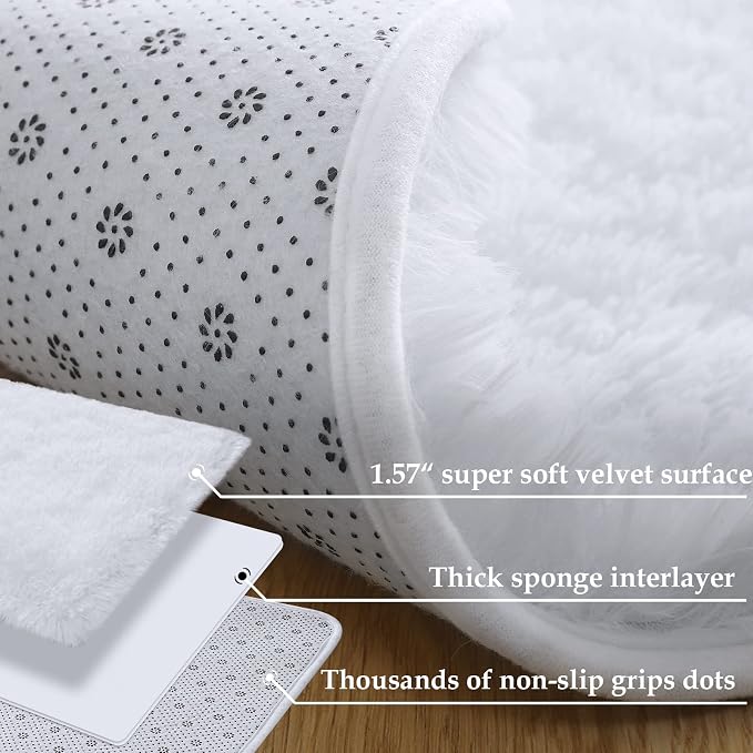 Soft Modern Indoor Shaggy Area Rug for Bedroom Livingroom Dorm Kids Room Home Decorative, Non-Slip Plush Fluffy Furry Fur Rugs Comfy Nursery Accent Floor Carpet 3x5 Feet, White