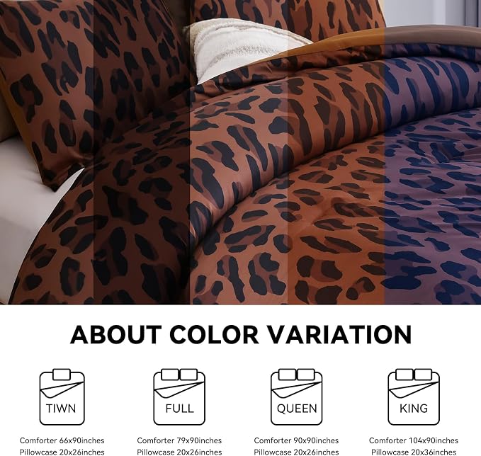 Cheetah Print Comforter Set King Size, Luxury Leopard Print Bedding, Brown | Soft Microfiber Animal Bedding Set with 2 Breathable Pillowcases, Faux Fur Texture, for an All-Season Comforter