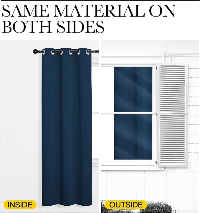 NICETOWN Moroccan Blue Blackout Curtains for Bedroom 42" w x 63" L 2 Panels | Thermal Insulated Grommet Room Darkening Noise Reducing Light Blocking Curtains for Kids Room, Modern Casual Elegant Decor