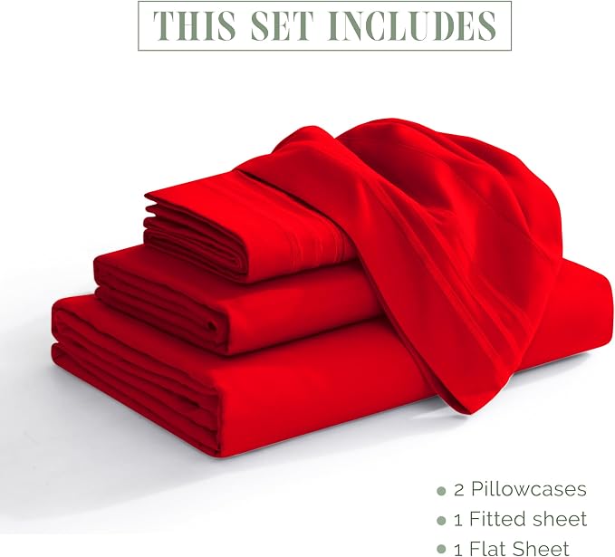 Elegant Comfort Luxurious 1500 Premium Hotel Quality Microfiber 4-Piece Sheet Set, 18-24 Inches Deep - Extra Deep Pocket Sheets - Ultra Soft 4PC Deep Pocket Sheets, Full, Red