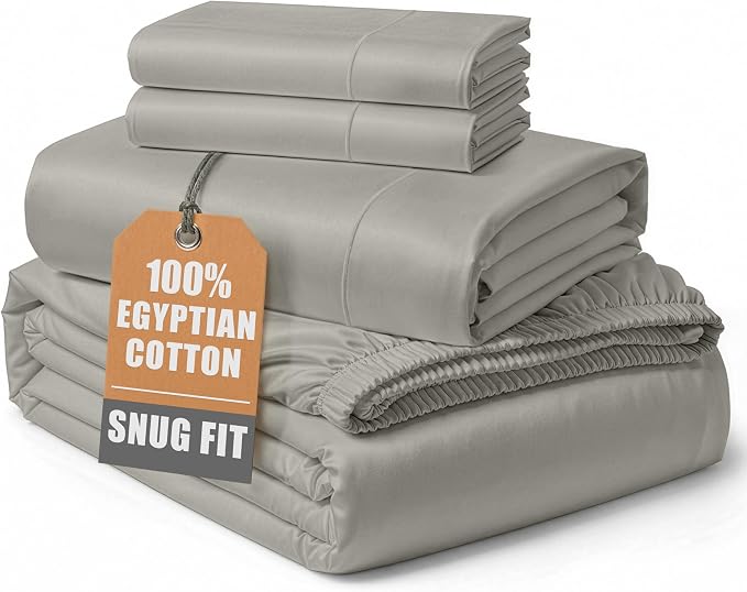 LANE LINEN Full Size Sheets Cotton 100% Egyptian Cotton Sateen - Silver | Deep Pocket Full Size Sheets Set - 4-Piece Set, For A Luxurious Night's Sleep, For A Silky Hotel-Style Bed, Elegant