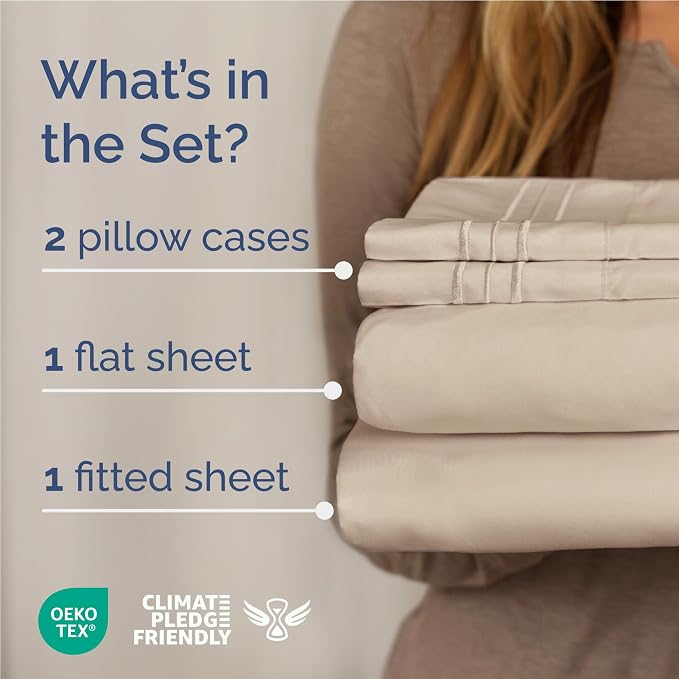 Full Size 4 Piece Sheet Set - Comfy Breathable & Cooling Sheets - Wheat | Hotel Luxury Bed Sheets for Women & Men, Deep Pockets, Easy-Fit, Extra Soft and Wrinkle Free Sheets, Oeko-Tex Bed Sheet Set