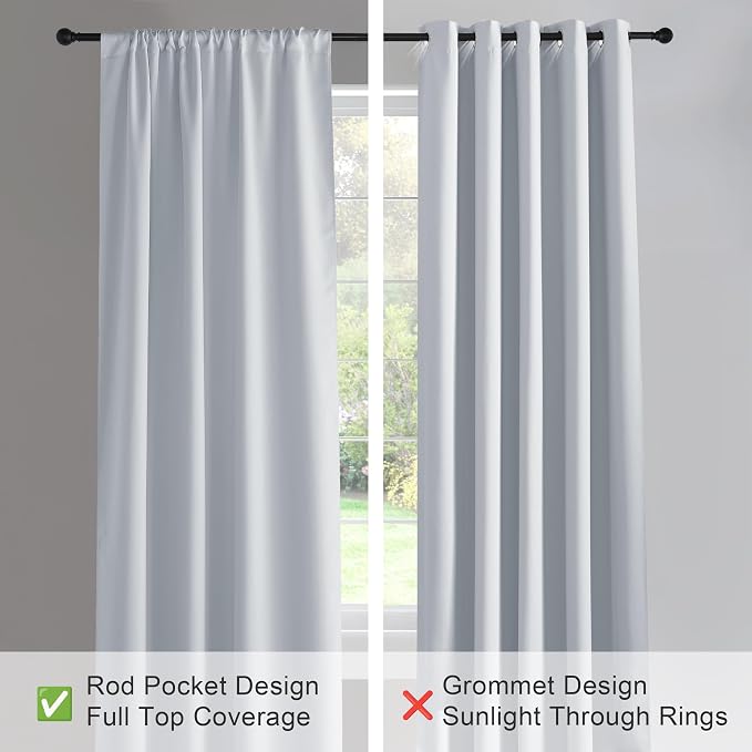 PONY DANCE Short Window Curtain Panels 45 inch Long - Rod Pocket Room Darkening Drapes for Bedroom Dorm Storage Door Kitchen Basement Farmhouse Decor, Greyish White, W 34 x L 45 inches, 2 Panels