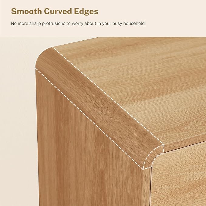TEENFON 55" Dresser for Bedroom with 6 Drawers, Dressers & Chests of Drawers with Curved Profile Design, 6 Drawer Dresser, Bedroom Dressers, Wood Dressers for Bedroom, Hallway, Natural