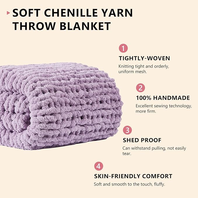 L'AGRATY Chunky Knit Throw Blanket for Couch, 30'' x 40'' Knit Throw, Purple